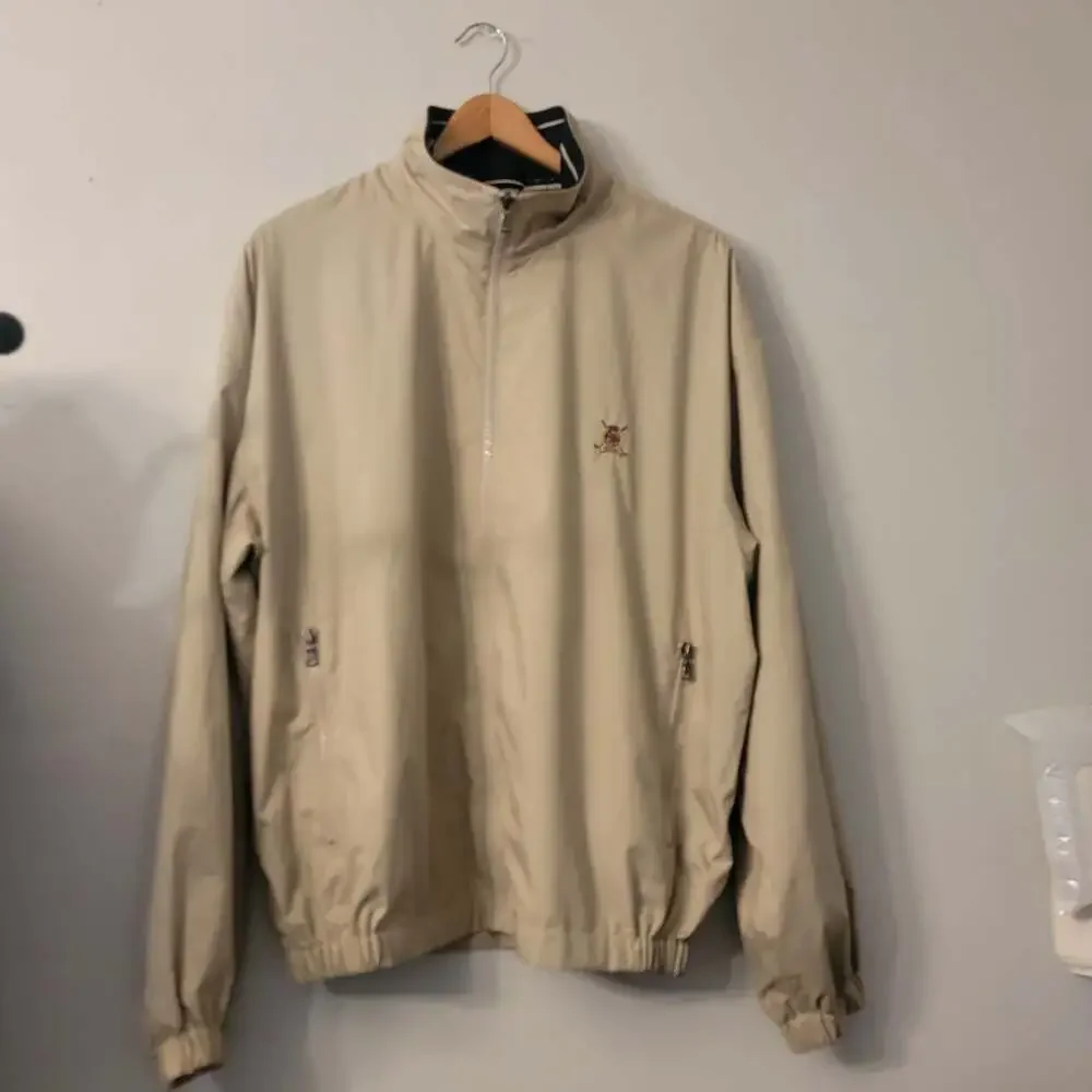 Tommy Hilfiger Golf Vintage Men's Beige Full-Zip Lined Windbreaker Jacket